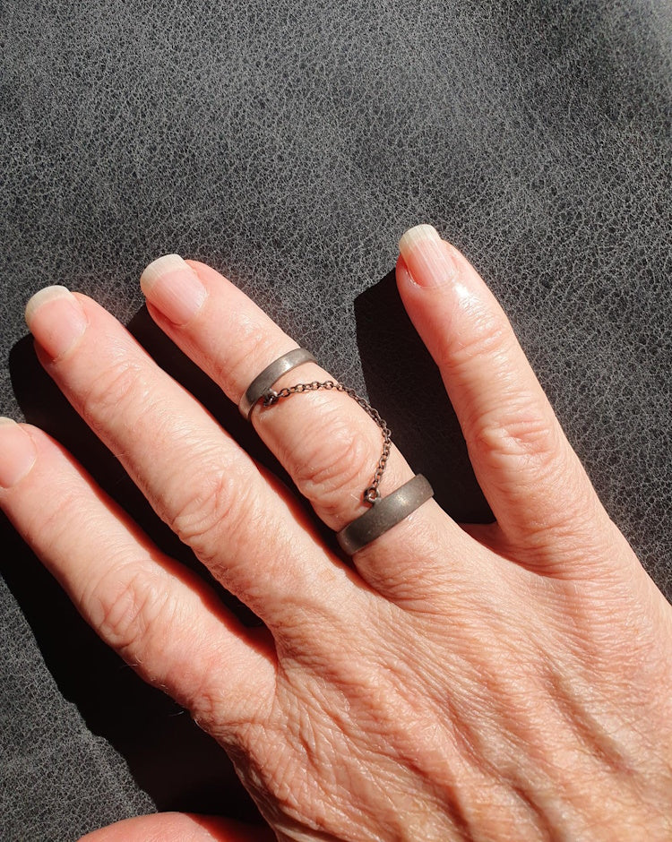 Made Her Think Double Chain Rings - Oxidized Silver - Image 3